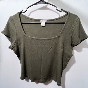 Green Bozzollo Cropped Square Neck Tshirt